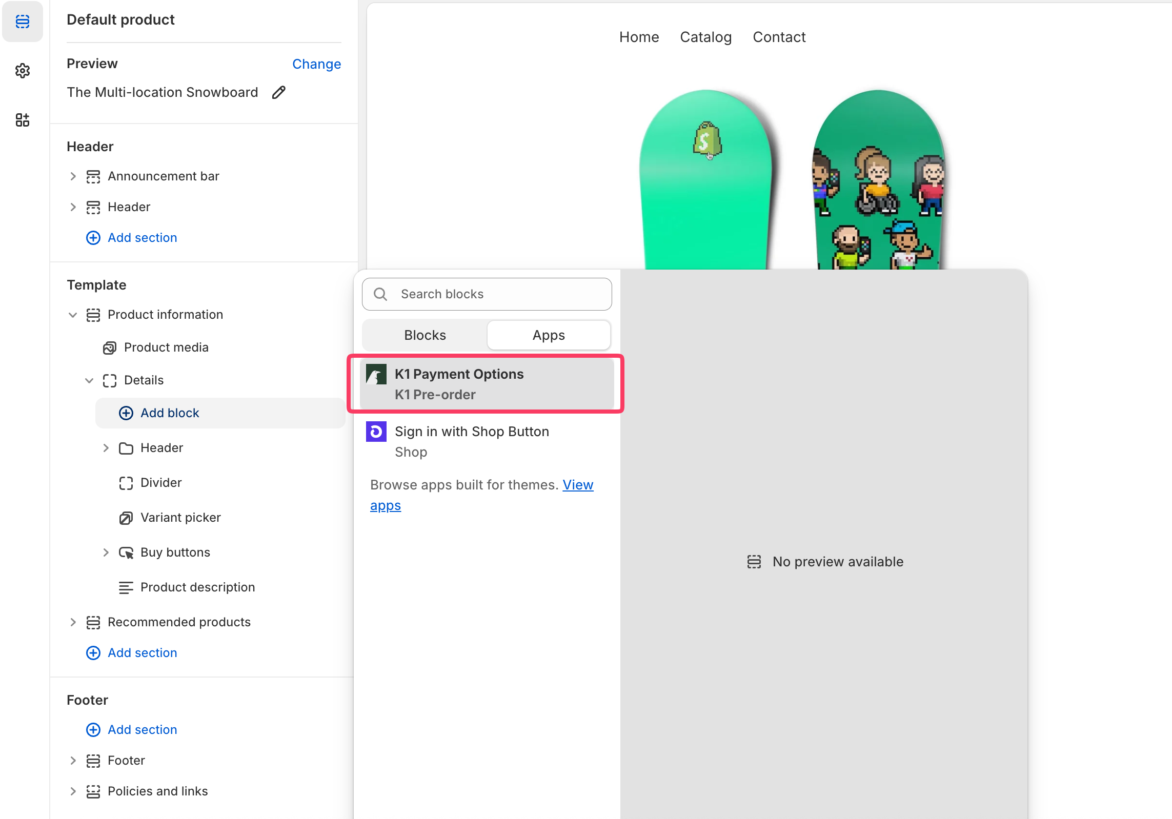 K1 Pre-Order v2.0 - Native App Block Integration – Code-free widget placement