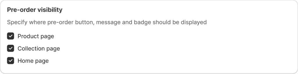 Pre-order visibility settings