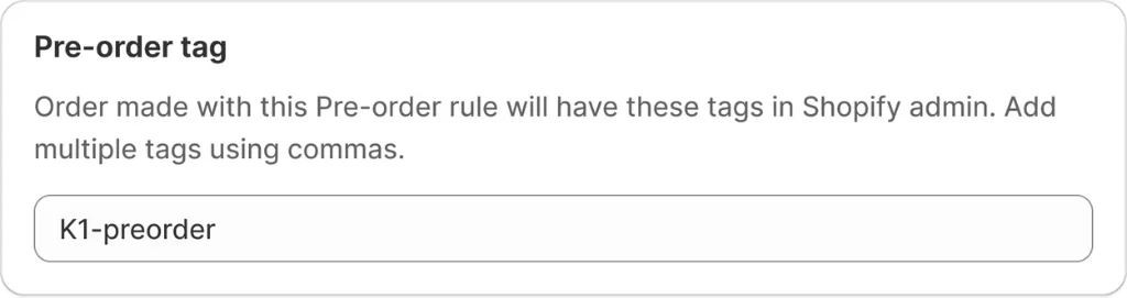 Pre-order tag settings